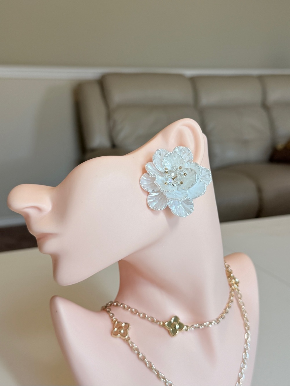 Delicate White Floral Earrings - Picture 1 of 13